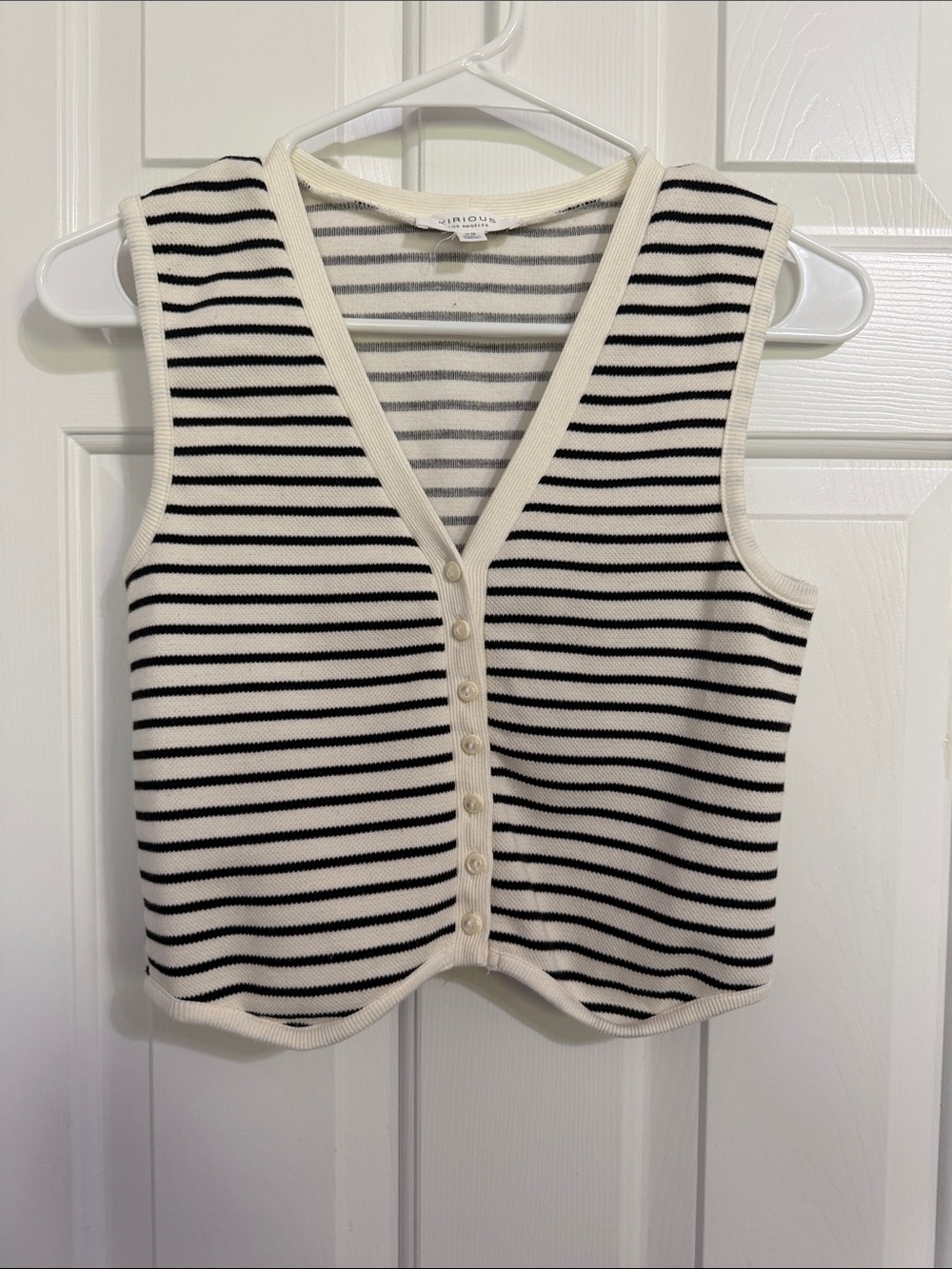 Striped Black & Cream Button-Front Knit Tank